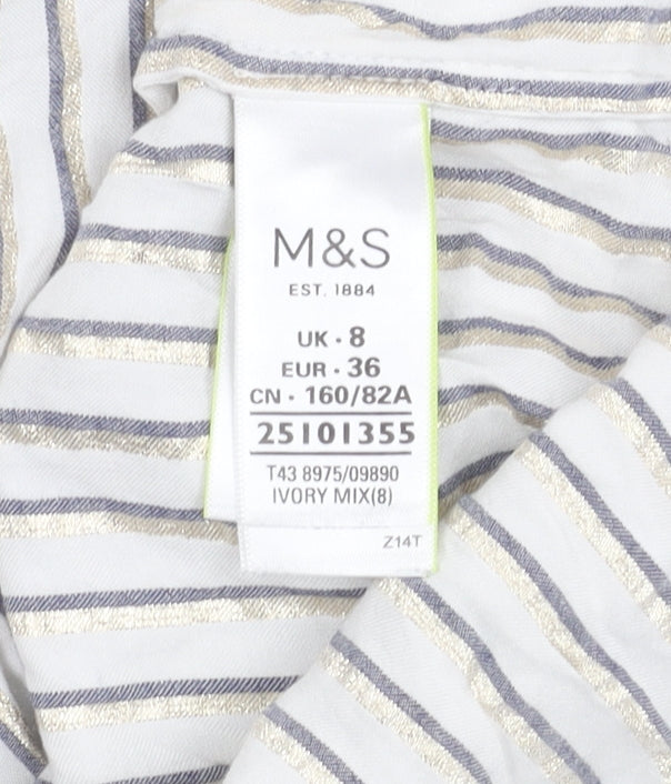 Marks and Spencer Women's Ivory Striped Top Size 8