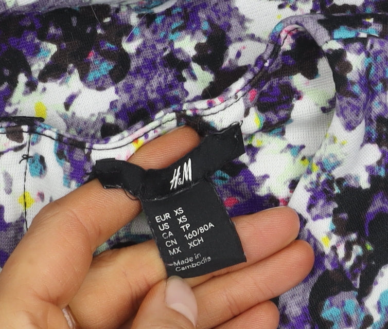 H&M Women's Multicoloured Floral Long Sleeve Dress