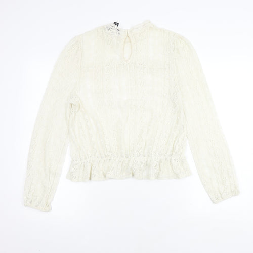 New Look Women's White Lace High Neck Top