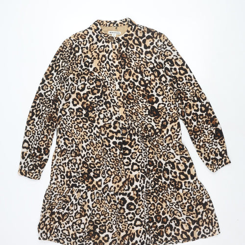 Whistles Women's Beige Long Sleeve Animal Print Dress