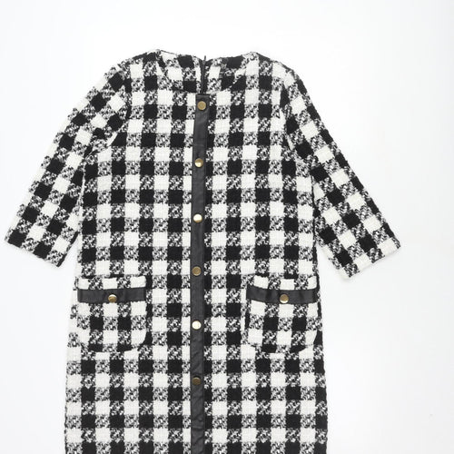 Zara Women's Black & White Check Long Sleeve Dress, Size L