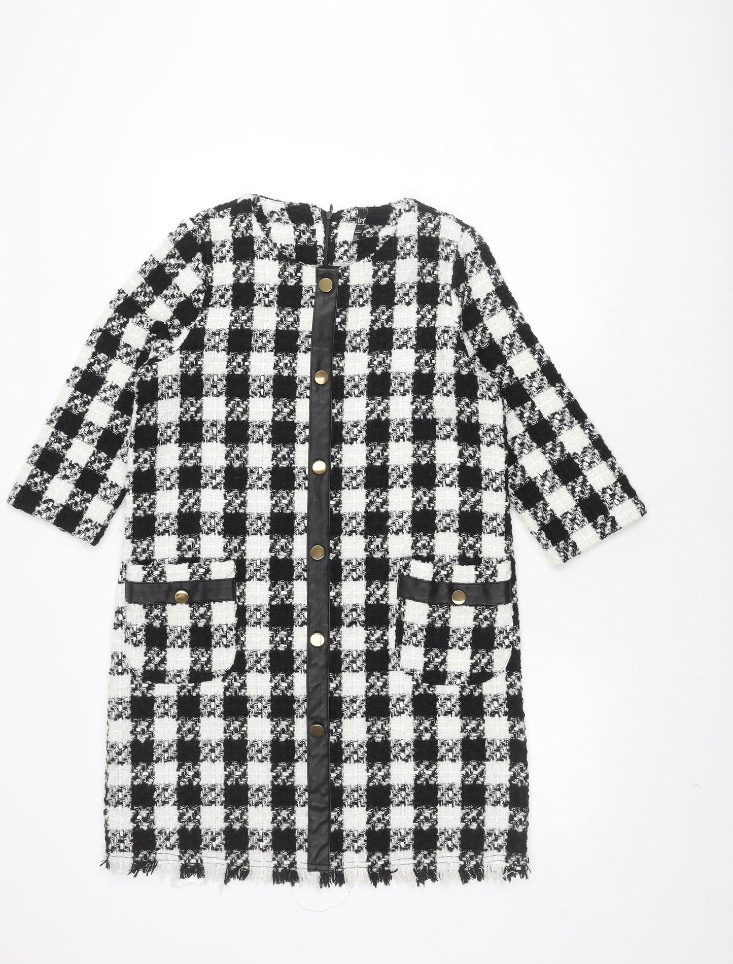 Zara Women's Black & White Check Long Sleeve Dress, Size L