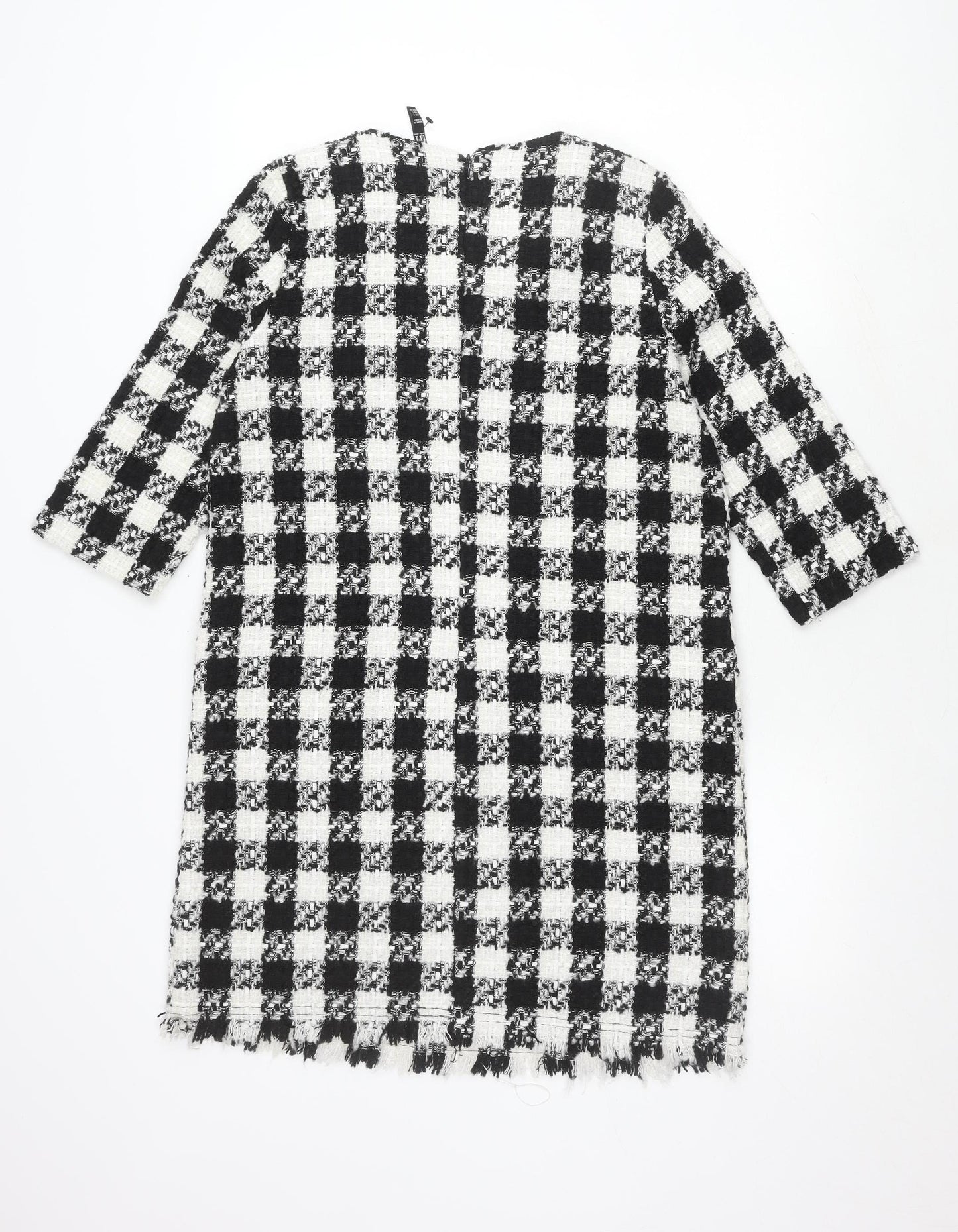 Zara Women's Black & White Check Long Sleeve Dress, Size L