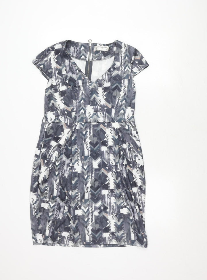 Voulez Vous Grey Geometric Bodycon Dress 14