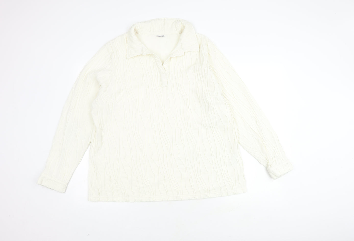 Damart Women's White Knit Long Sleeve Polo Shirt Size 24
