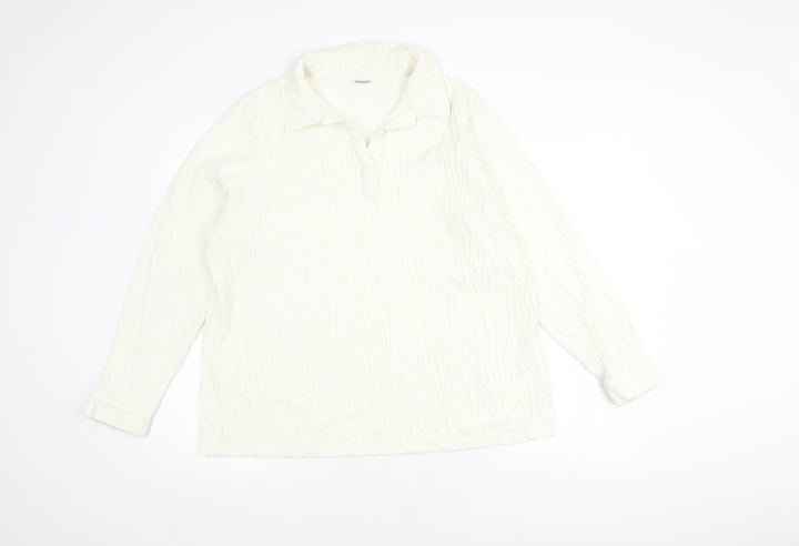 Damart Women's White Knit Long Sleeve Polo Shirt Size 24