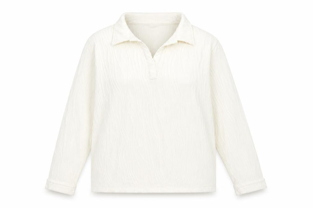 Damart Women's White Knit Long Sleeve Polo Shirt Size 24