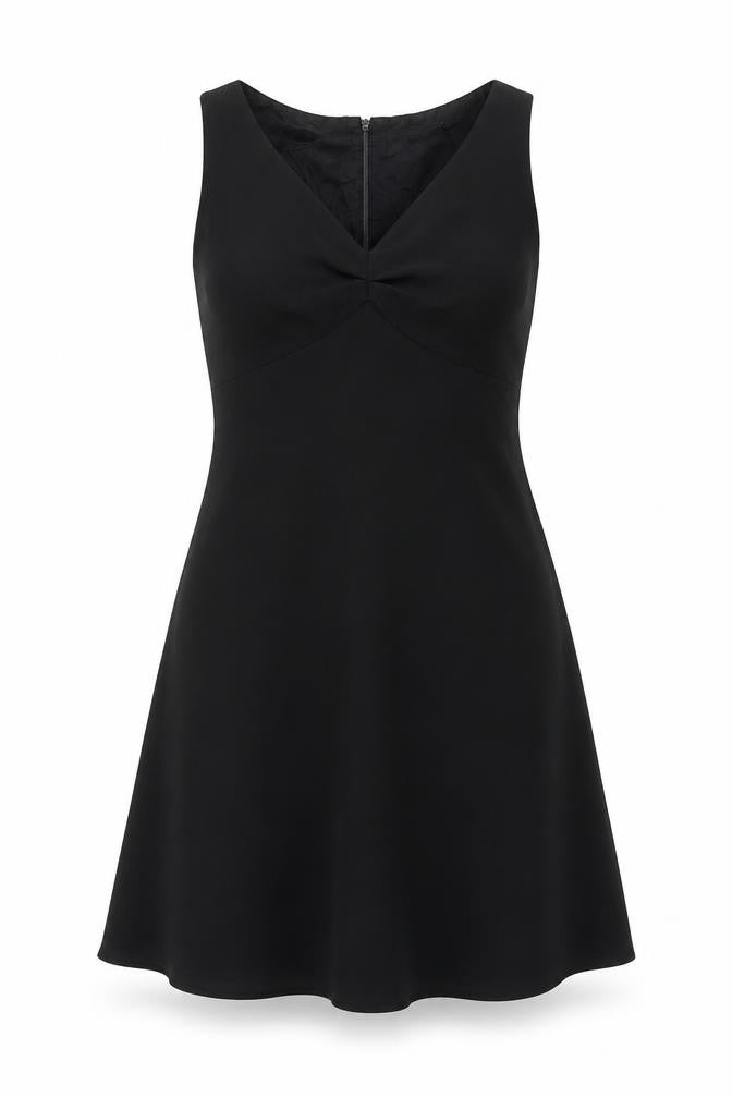 Front view of Lois Snyder Petite Black Sleeveless V-Neck Dress