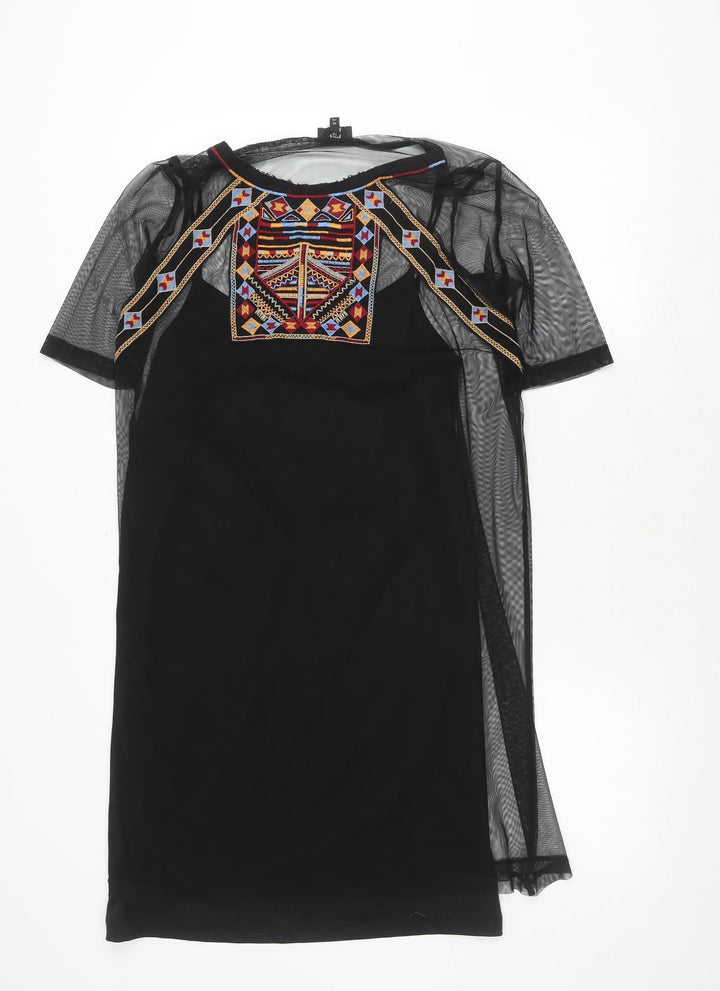 River Island Women's Black Embroidered Dress Size 10