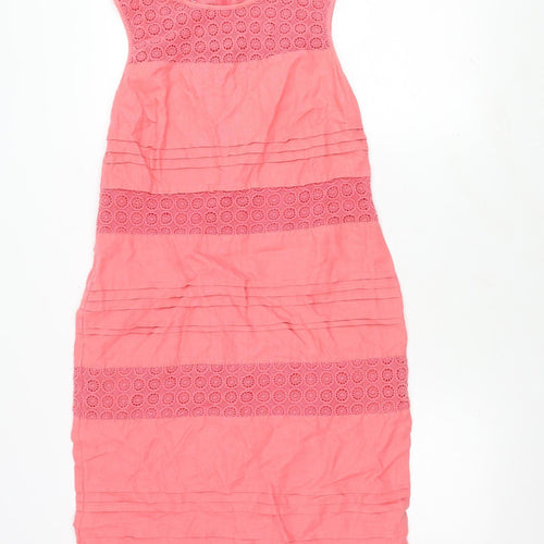 Monsoon Women's Pink Sleeveless Linen Dress Size 10