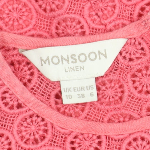 Monsoon Women's Pink Sleeveless Linen Dress Size 10