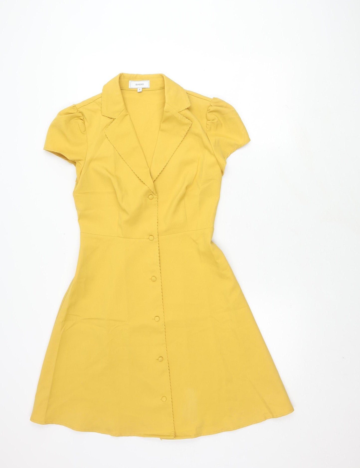 RIHOAS Women Yellow Collared Button Dress S