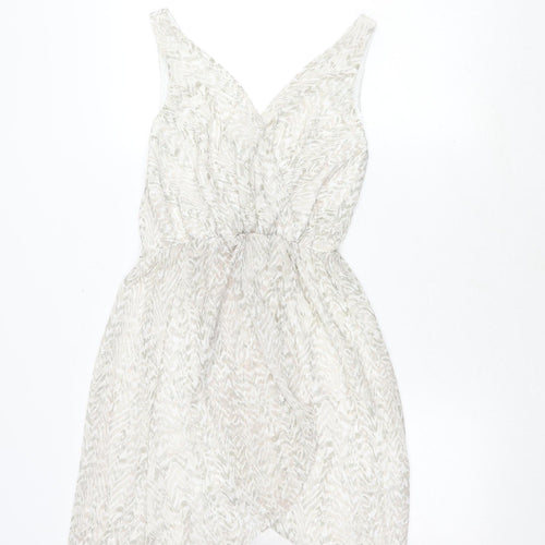 H&M Women's White Geometric V-Neck Dress Size 8