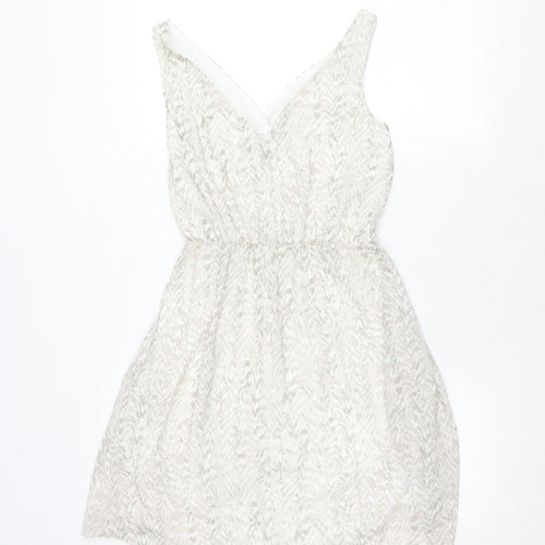 H&M Women's White Geometric V-Neck Dress Size 8