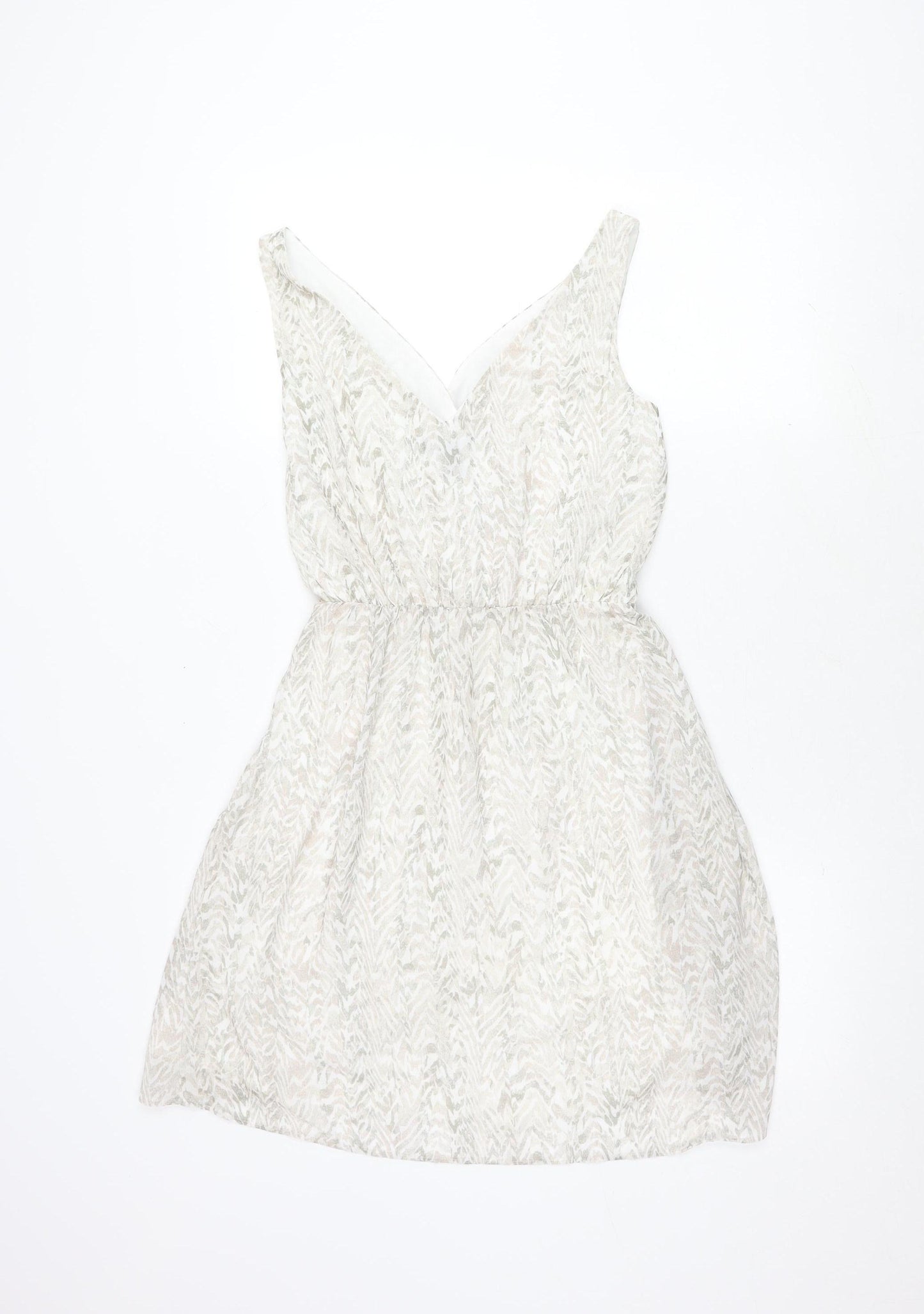 H&M Women's White Geometric V-Neck Dress Size 8