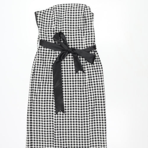 Next Women's Black White Check Strapless Dress Size 12