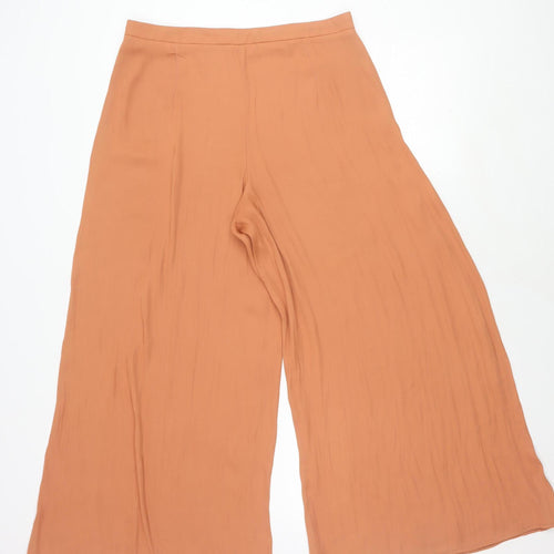 Zara Women Beige Wide-Leg Trousers L Relaxed Fit