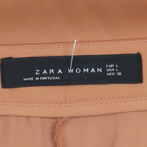 Zara Women Beige Wide-Leg Trousers L Relaxed Fit