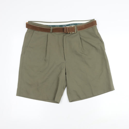 Wolsey Green Men's Chino Shorts, 30 in, Belted, Pleated