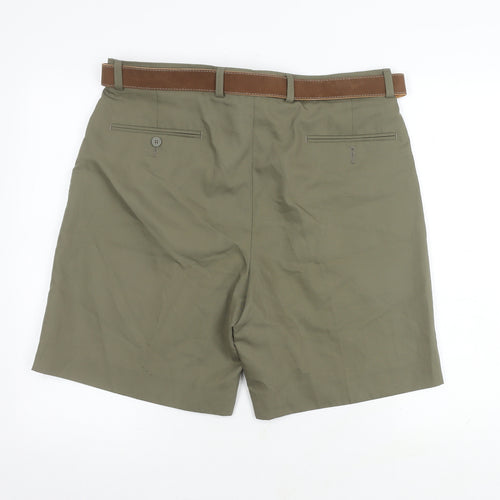 Wolsey Green Men's Chino Shorts, 30 in, Belted, Pleated