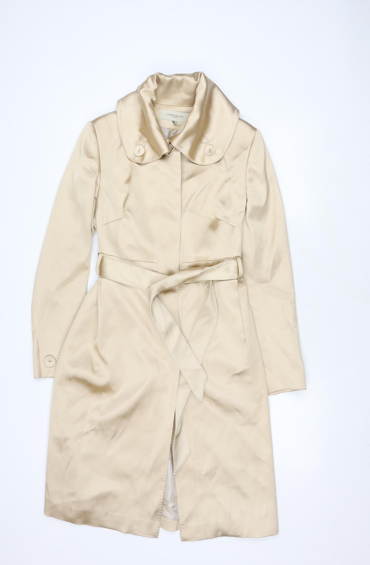 Karen Millen Women Beige Trench Coat Size 10 Classic