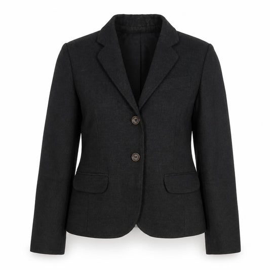 Front view of French Connection Women's Black Blazer, size 12, Classic Wool