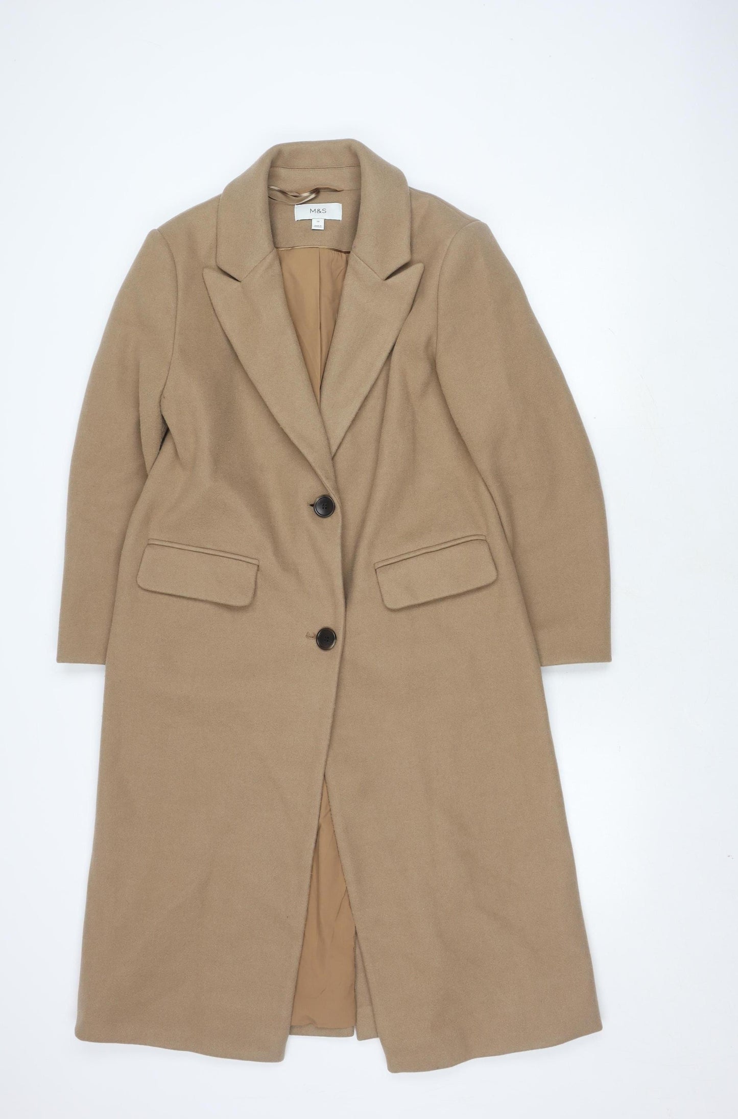 Marks and Spencer Women's Beige Wool Overcoat Size 16