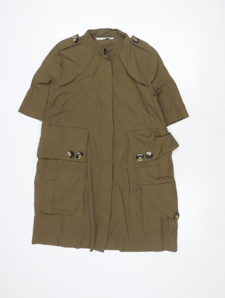 Zara Women's Brown Military Jacket L Size, Buttoned Casual
