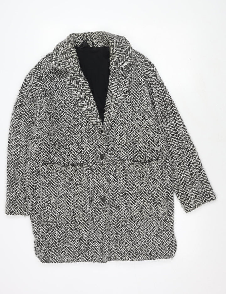 Topshop Women's Grey Herringbone Coat, Size 6