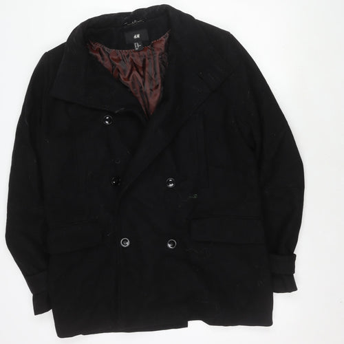 H&M Men's Black Wool Blend Coat, Size 44 Regular Fit