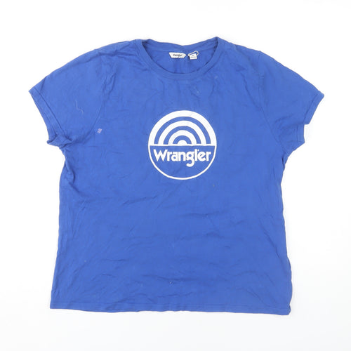 Wrangler Women's Blue Crew Neck T-Shirt - Medium
