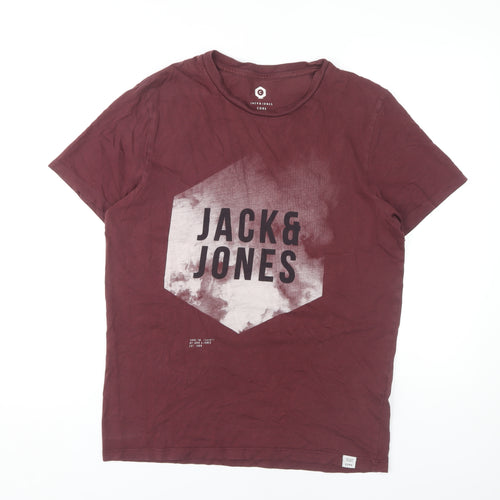 Jack & Jones Men's Red Graphic Print T-Shirt - Medium