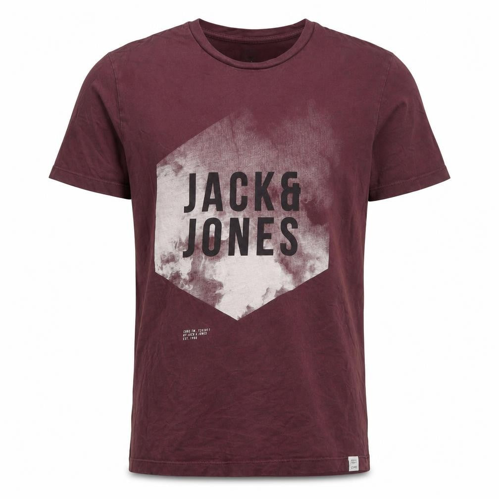 Front view of Jack & Jones Men's Red Graphic Print T-Shirt - Medium