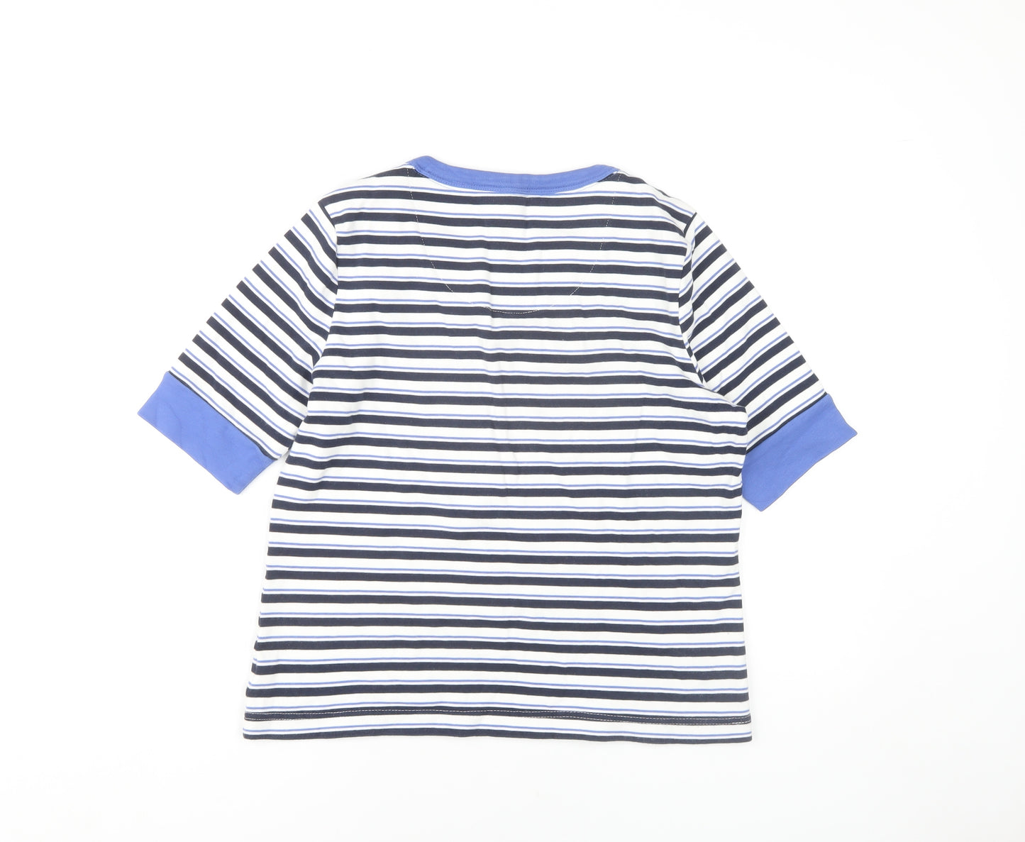 DASH Women's Blue Striped Basic T-Shirt Size 14