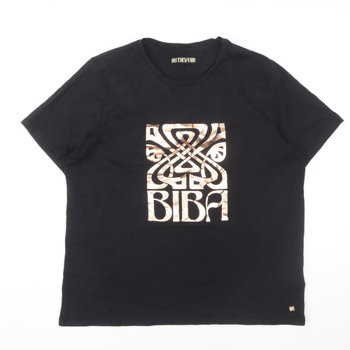 BIBA Women's Black T-Shirt, Size 16, Crew Neck, Casual