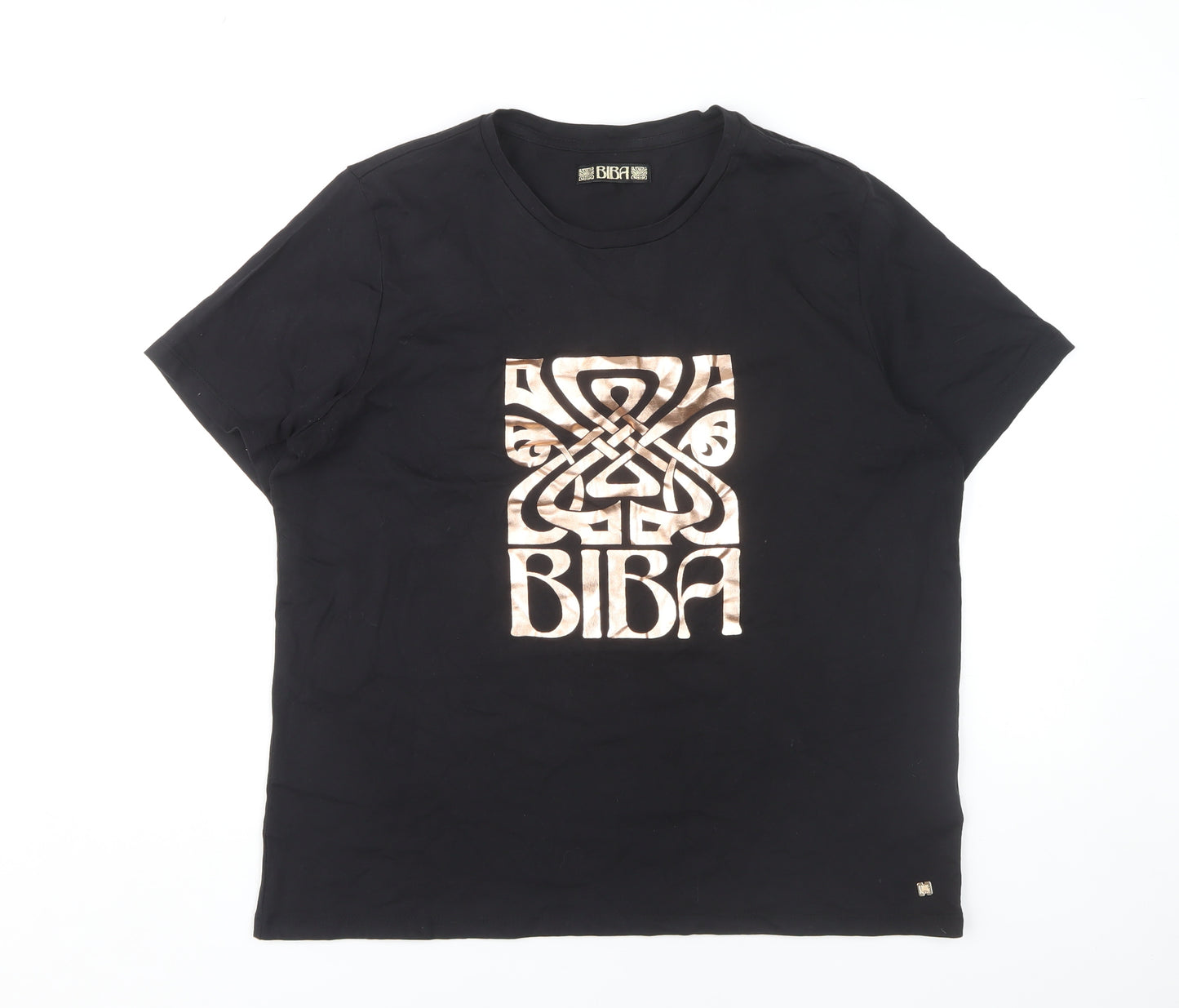 BIBA Women's Black T-Shirt, Size 16, Crew Neck, Casual