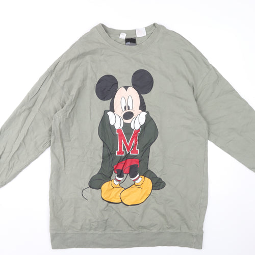 H&M Green Disney Mickey Mouse Women's Pullover Sweatshirt, Size 12