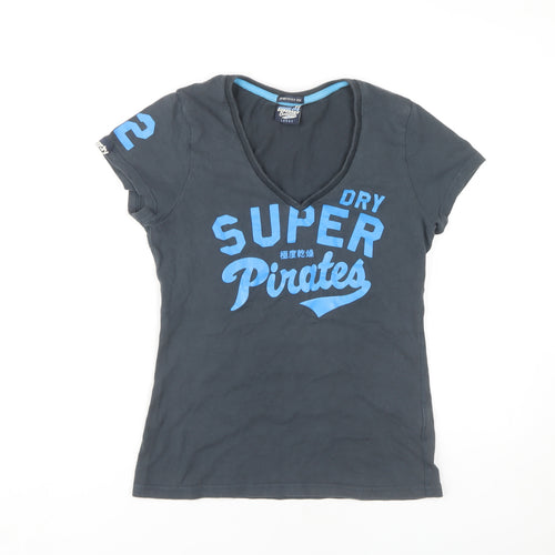 Superdry Women's Black V-Neck T-Shirt Size L