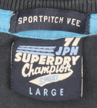 Superdry Women's Black V-Neck T-Shirt Size L