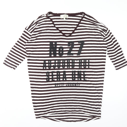 Next Women's Black & White Striped V-Neck T-Shirt Size 10