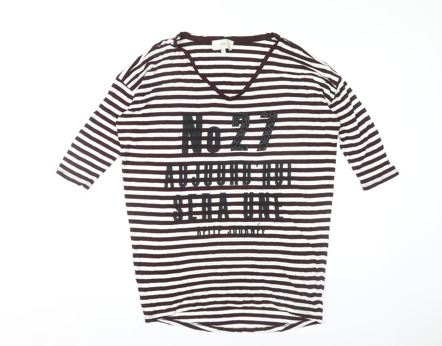 Next Women's Black & White Striped V-Neck T-Shirt Size 10