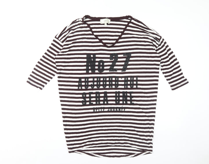 Next Women's Black & White Striped V-Neck T-Shirt Size 10
