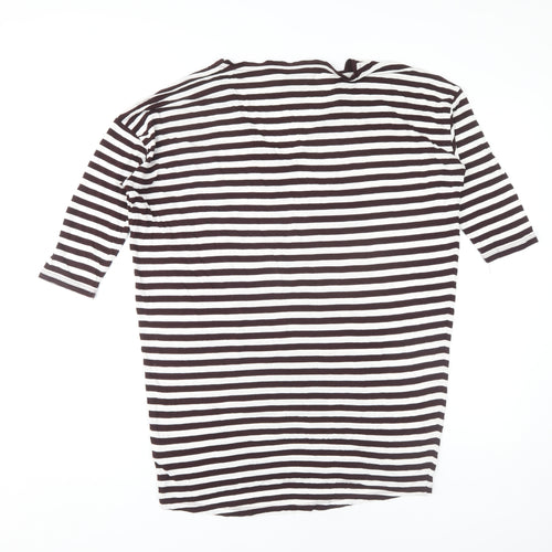Next Women's Black & White Striped V-Neck T-Shirt Size 10