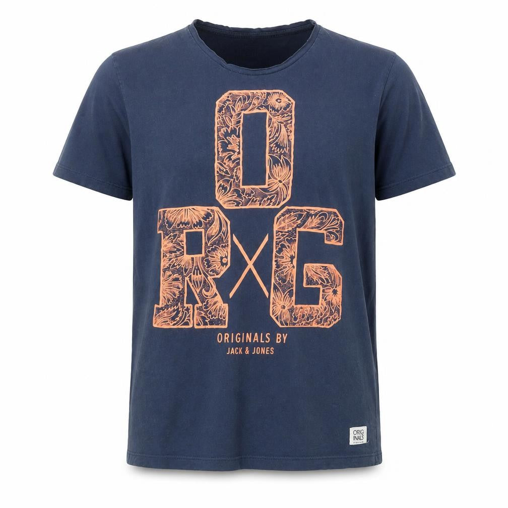 Front view of Jack & Jones Men's Blue M Graphic Cotton T-Shirt