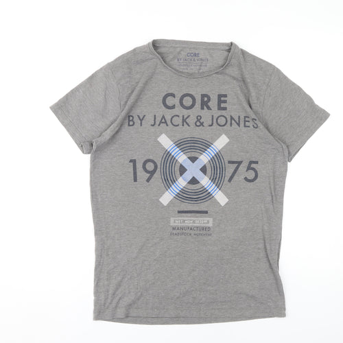 Jack & Jones Men's Grey Graphic T-Shirt, Size M, Crew Neck