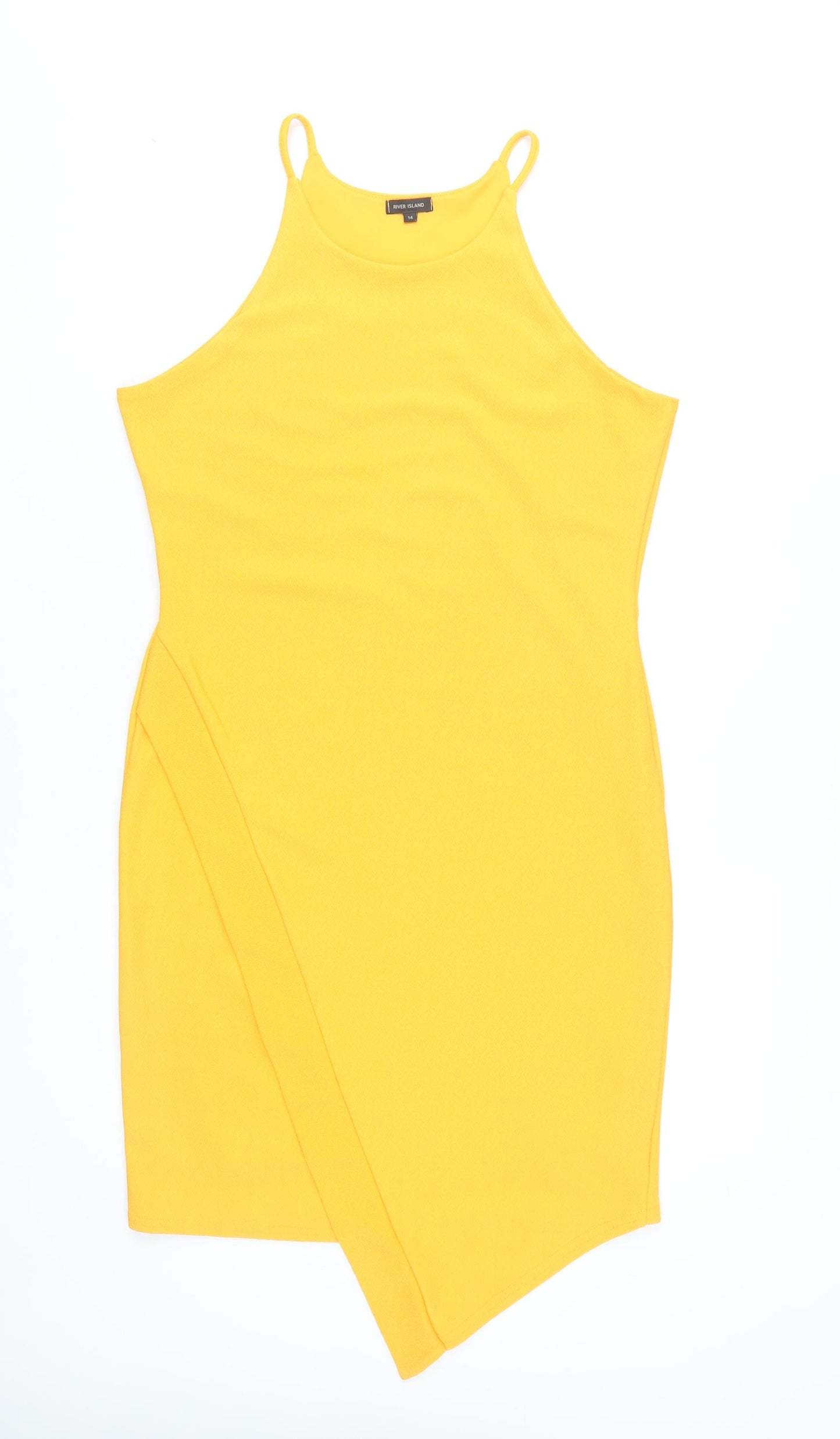 River Island Women's Yellow Bodycon Dress - Size 14