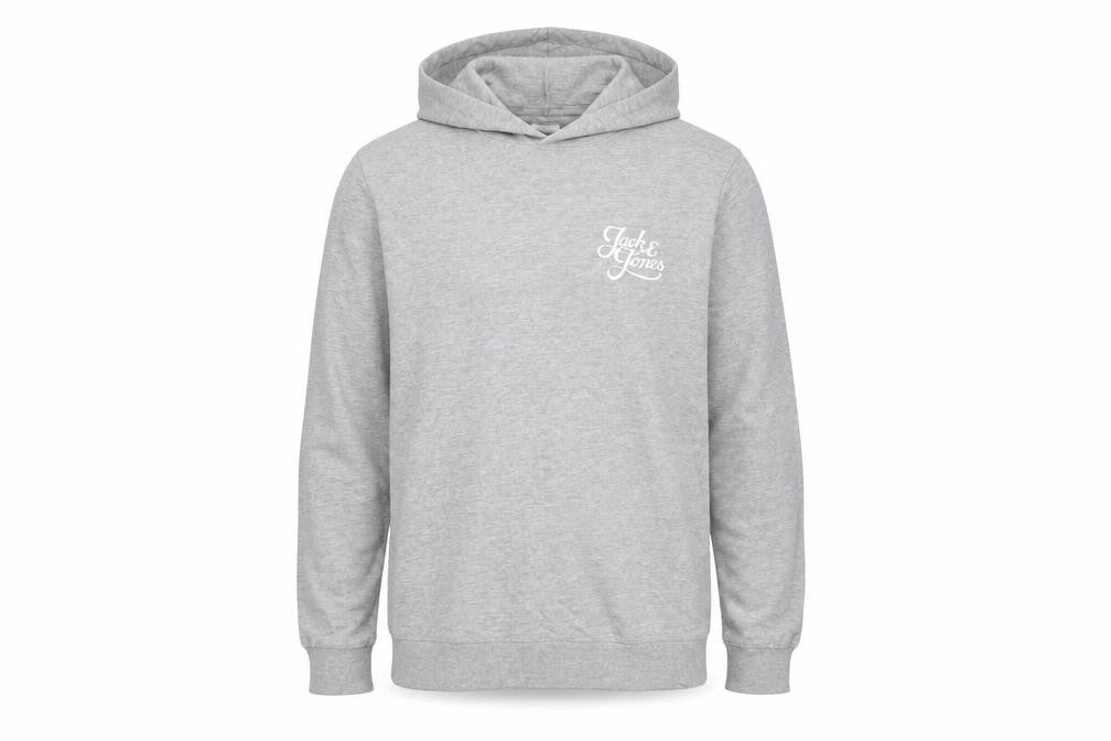 Front view of Jack & Jones Men's Grey Pullover Hoodie, L