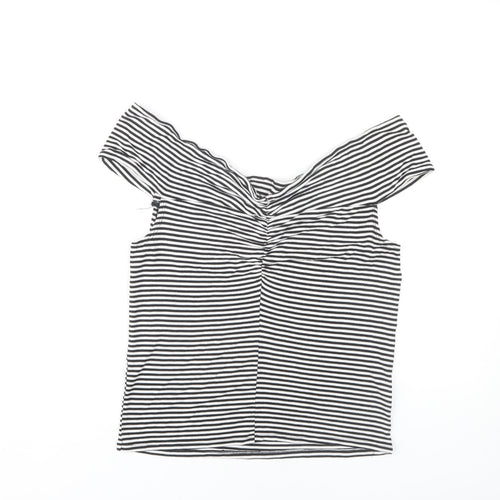 Hot Topic Women's Black Striped Off Shoulder T-Shirt, L