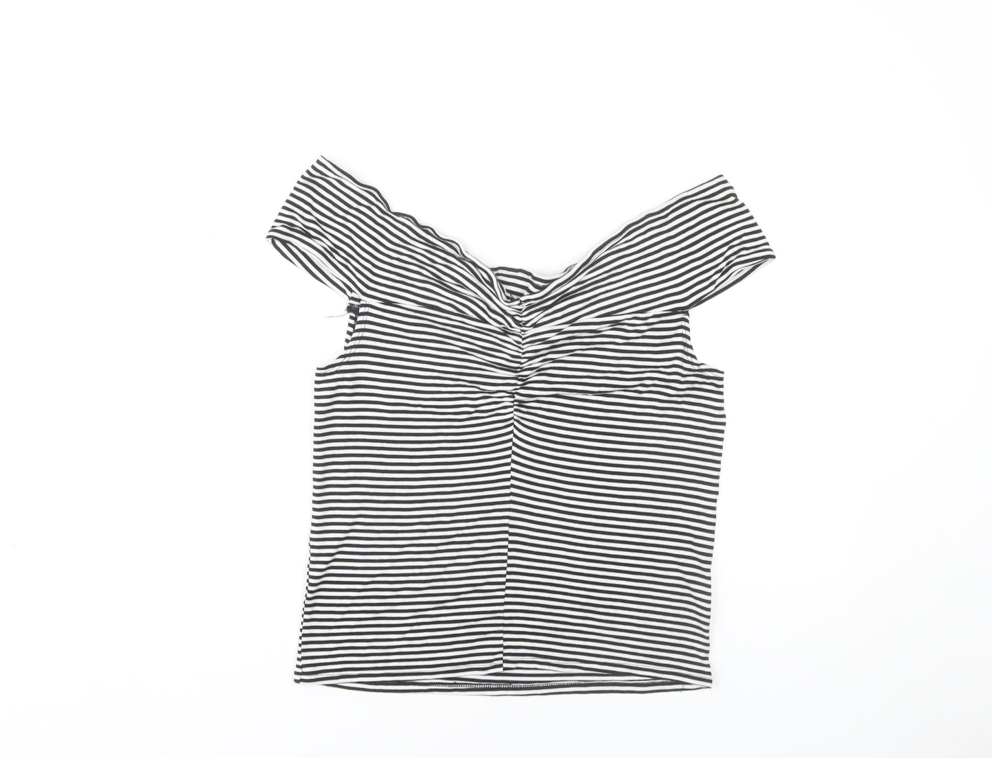 Hot Topic Women's Black Striped Off Shoulder T-Shirt, L