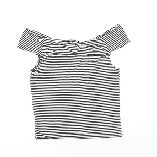 Hot Topic Women's Black Striped Off Shoulder T-Shirt, L